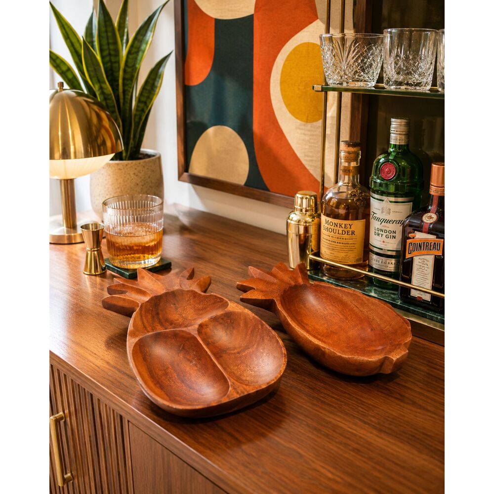VNT Kamani Wood Pineapple Bowls Set of 2 MCM Tiki Bar Serving Trays Philippines